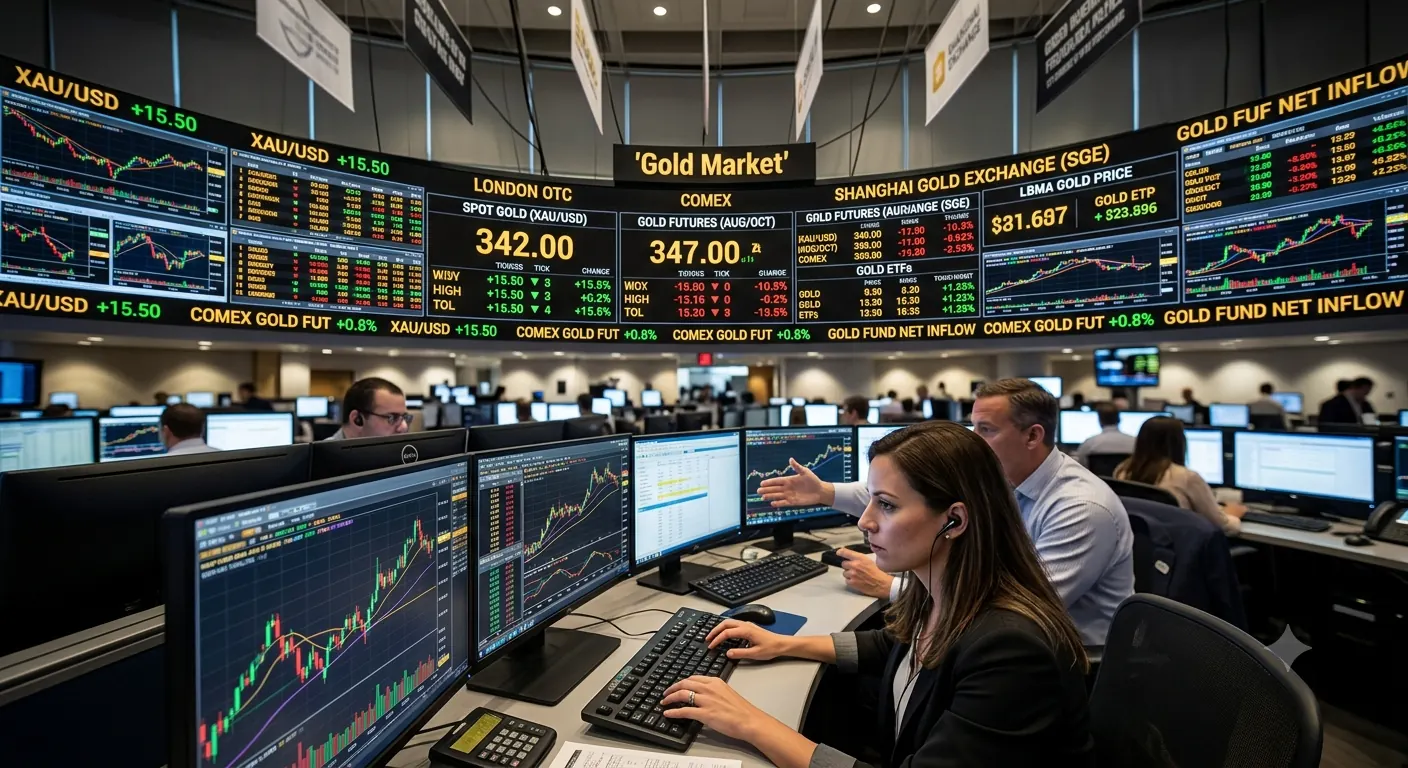 Trading desk showing live gold and precious metals prices across multiple exchanges